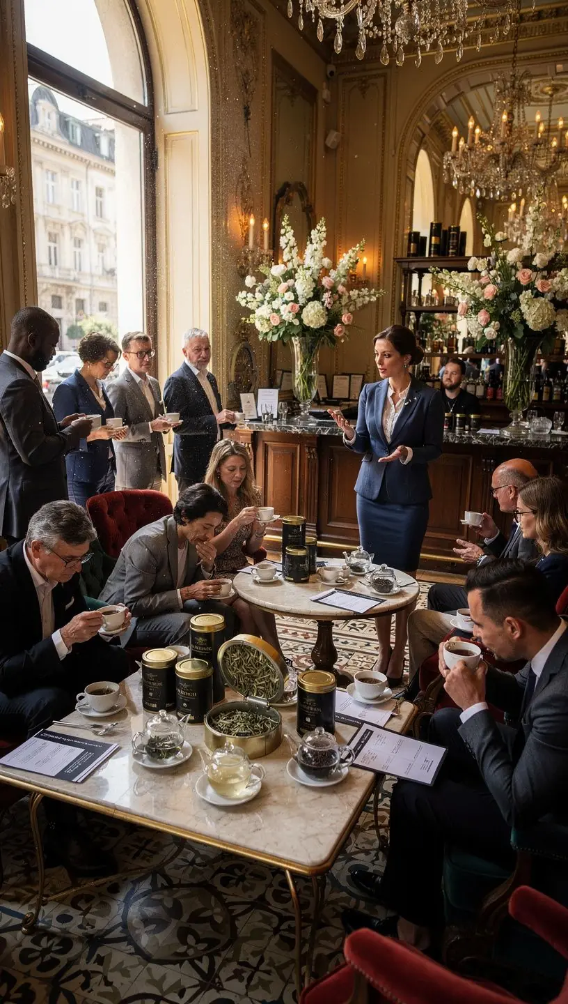 Szép, fehér virágokkal díszített teáscsésze, benne a fehér teával.